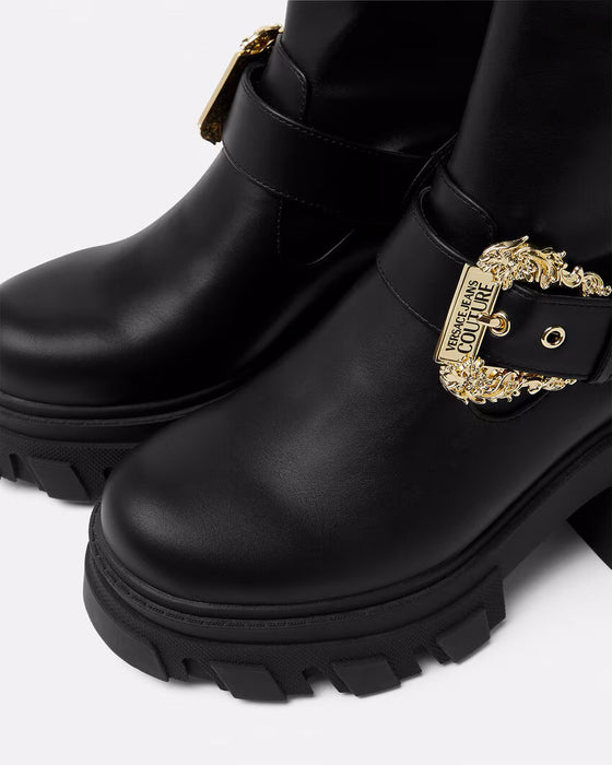 Versace Jeans Couture Womens Chunky Heeled Ankle Ornate Buckle   Boots -