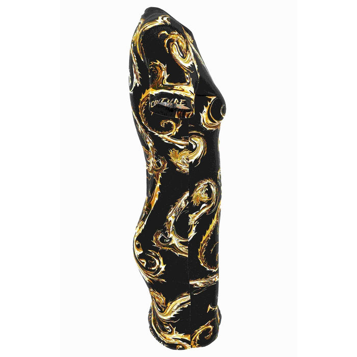 Versace Jeans Couture Black Gold Baroque-Print Fitted T-Shirt Dress