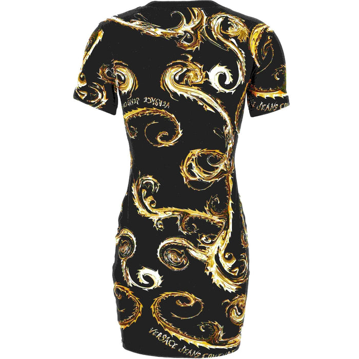 Versace Jeans Couture Black Gold Baroque-Print Fitted T-Shirt Dress