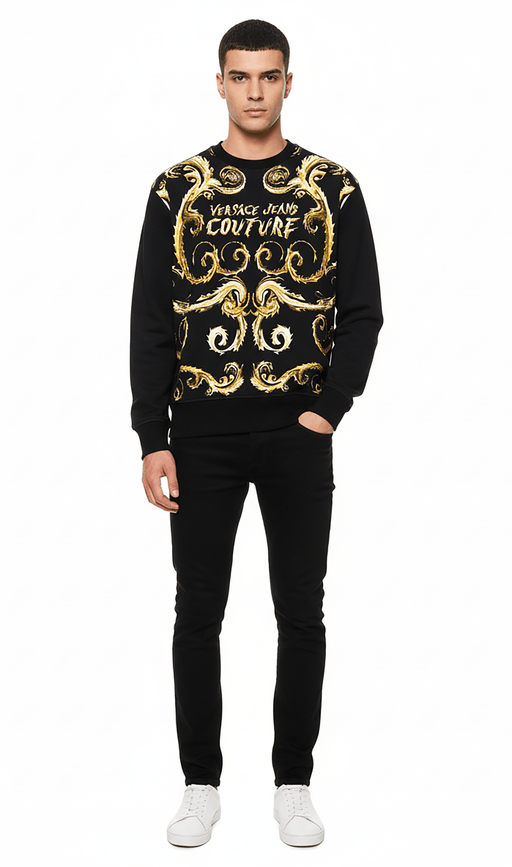 Versace Jeans Couture Black/Gold Cotton Mens Baroque Print Sweatshirt