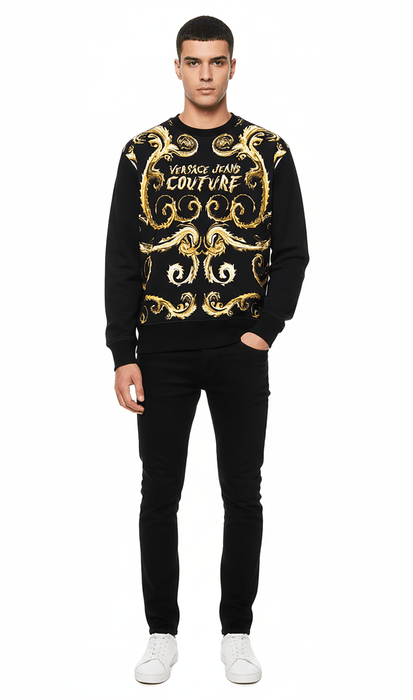 Versace Jeans Couture Black/Gold Cotton Mens Baroque Print Sweatshirt-XL