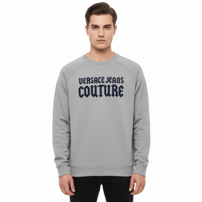 Versace Jeans Couture Ice Grey Cotton Mens Gothic Logo Print Sweatshirt-XXXL