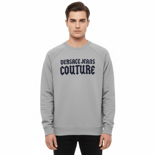 Versace Jeans Couture Ice Grey Cotton Mens Gothic Logo Print Sweatshirt