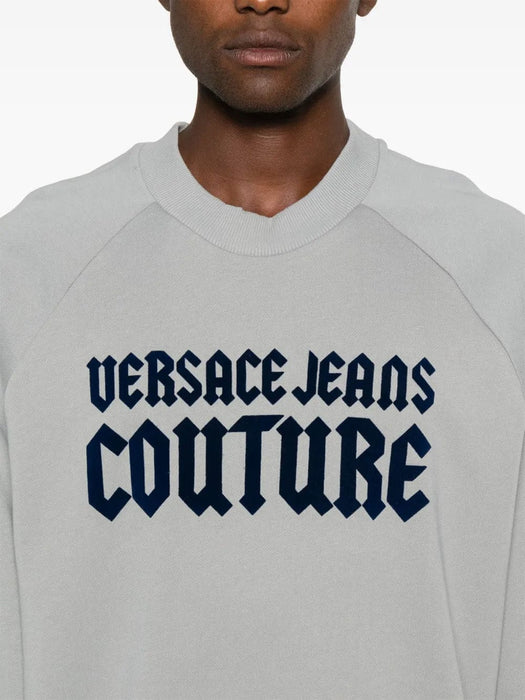 Versace Jeans Couture Ice Grey Cotton Mens Gothic Logo Print Sweatshirt