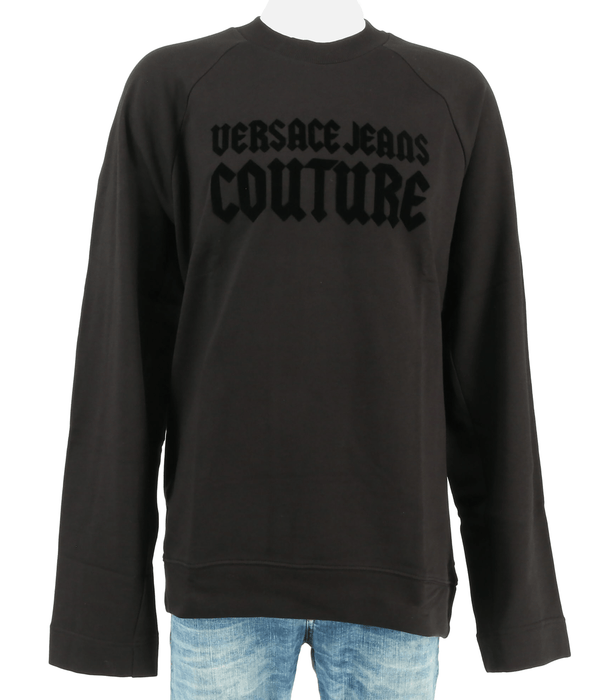 Versace Jeans Couture Black Cotton Mens Gothic Logo Print Sweatshirt