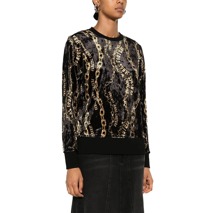 Versace Jeans Couture Black/Gold Chain Print Lightweight Womens Sweatshirt-