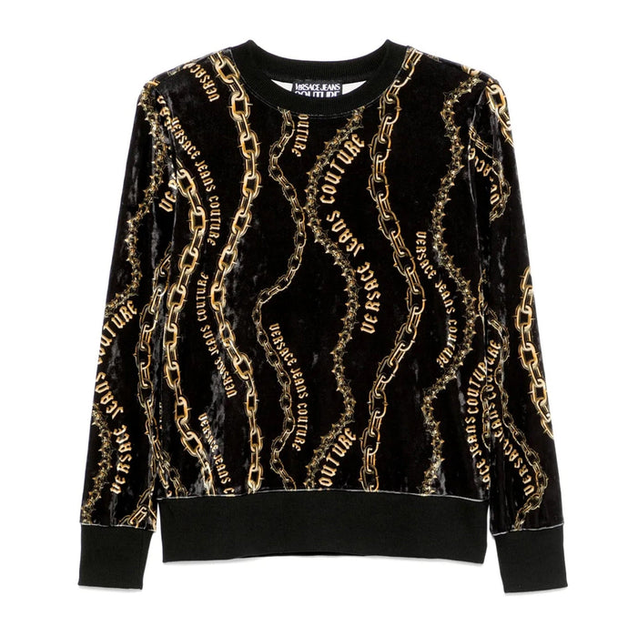 Versace Jeans Couture Black/Gold Chain Print Lightweight Womens Sweatshirt-