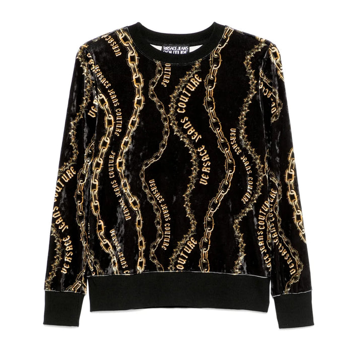 Versace Jeans Couture Black/Gold Chain Print Lightweight Womens Sweatshirt-