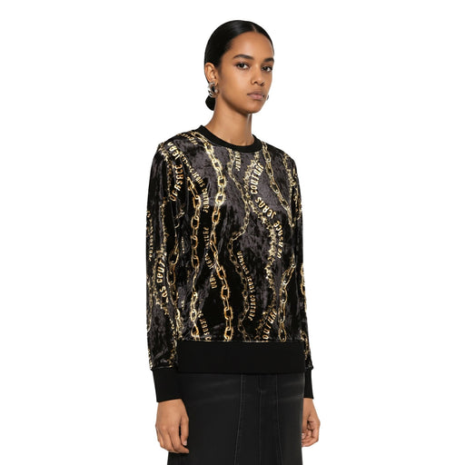 Versace Jeans Couture Black/Gold Chain Print Lightweight Womens Sweatshirt-