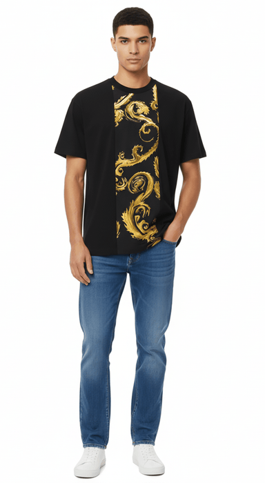 Versace Jeans Couture Black/Gold Mens Baroque Ornate Panel T-Shirt -M