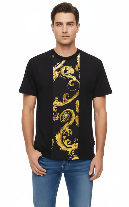 Versace Jeans Couture Black/Gold Mens Baroque Ornate Panel T-Shirt