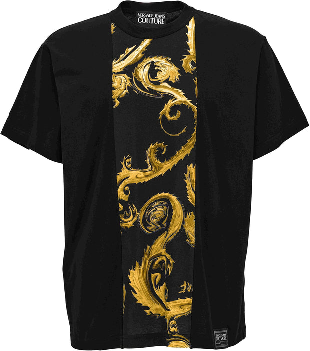 Versace Jeans Couture Black/Gold Mens Baroque Ornate Panel T-Shirt