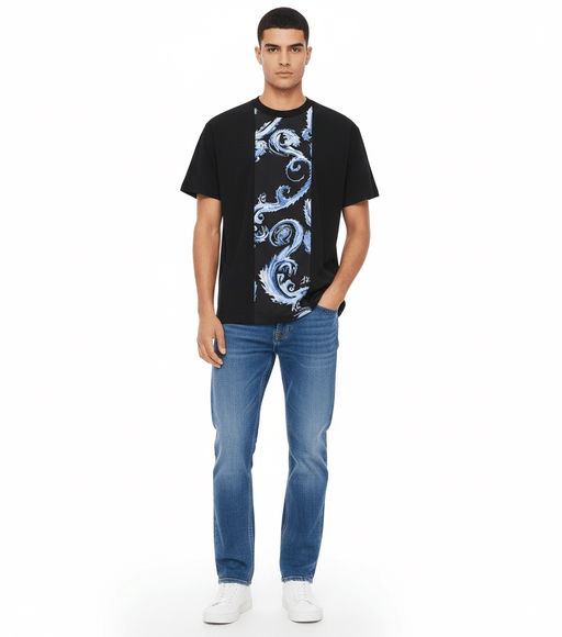 Versace Jeans Couture Black  Mens Baroque Scroll Print  T-Shirt