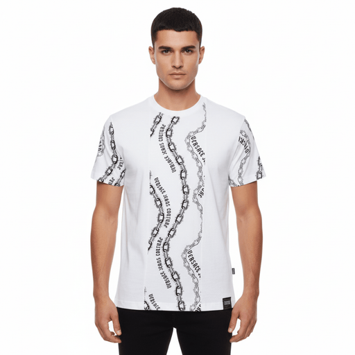 Versace Jeans Couture White Mens Graphic Chain-Print T-Shirt