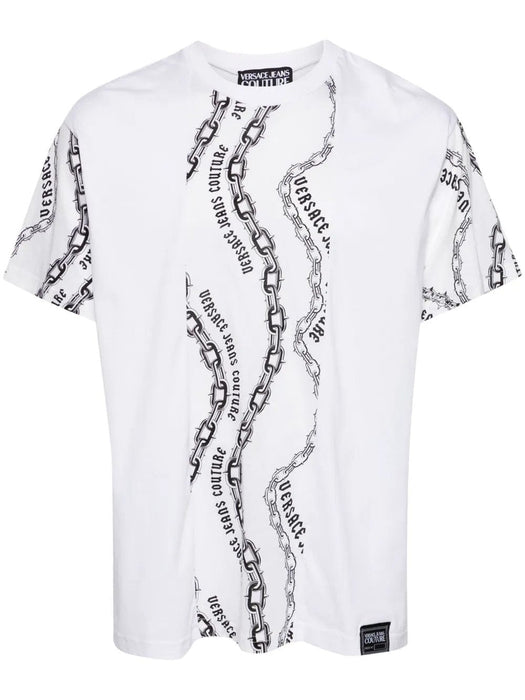 Versace Jeans Couture White Mens Graphic Chain-Print T-Shirt