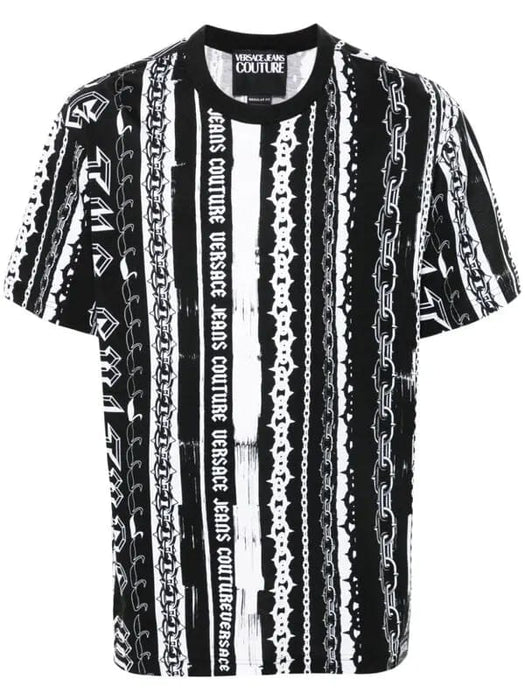 Versace Jeans Couture Black/White Mens Baroque Chain Print  Panel T-Shirt
