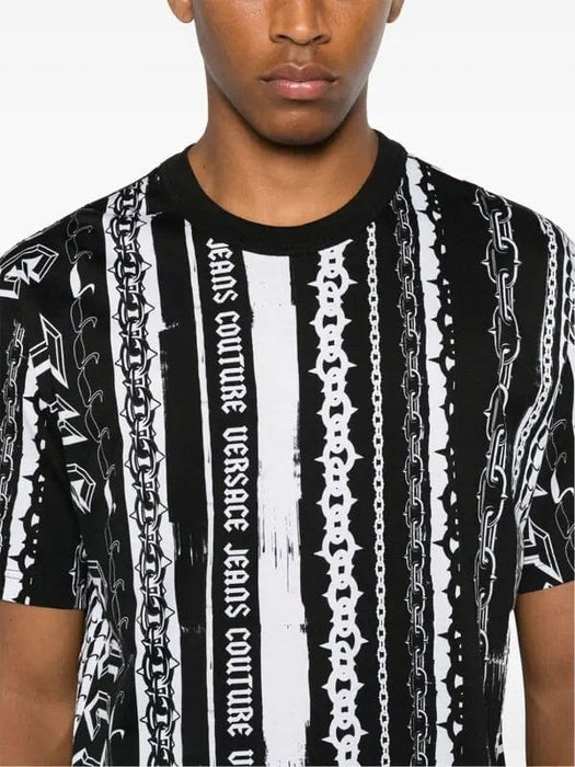 Versace Jeans Couture Black/White Mens Baroque Chain Print  Panel T-Shirt