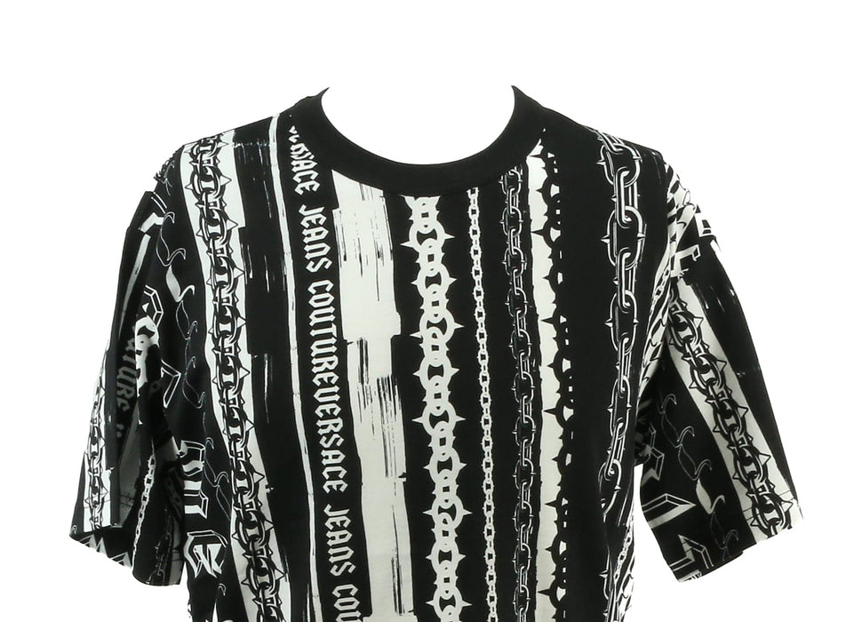 Versace Jeans Couture Black/White Mens Baroque Chain Print  Panel T-Shirt