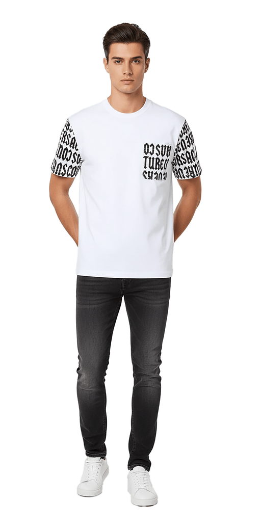 Versace Jeans Couture White Mens Monochrome All-Over Graphic T-Shirt