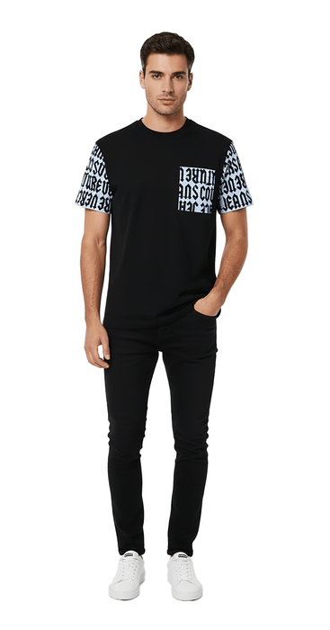 Versace Jeans Couture Black Mens Logo-Print Black T-Shirt with Blue Accents
