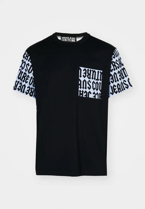 Versace Jeans Couture Black Mens Logo-Print Black T-Shirt with Blue Accents