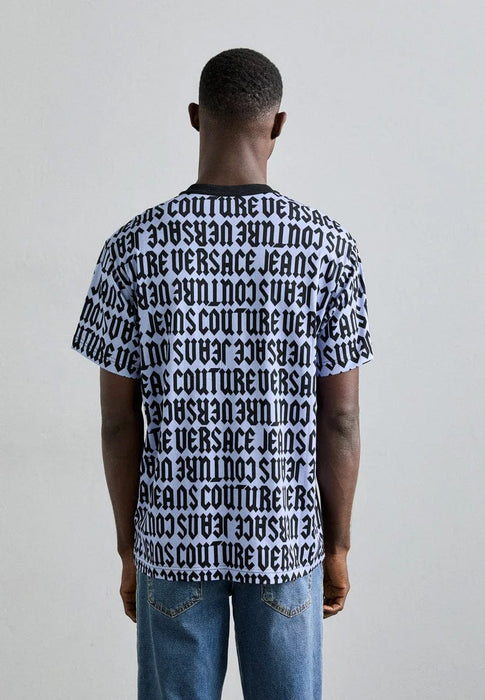 Versace Jeans Couture Black Mens Logo-Print Black T-Shirt with Blue Accents