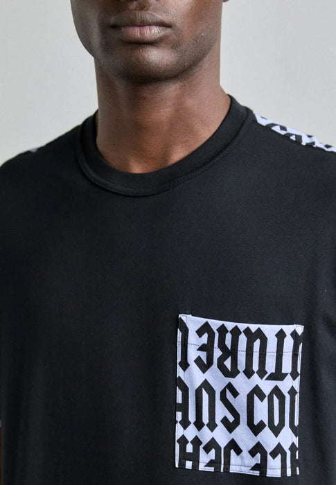 Versace Jeans Couture Black Mens Logo-Print Black T-Shirt with Blue Accents