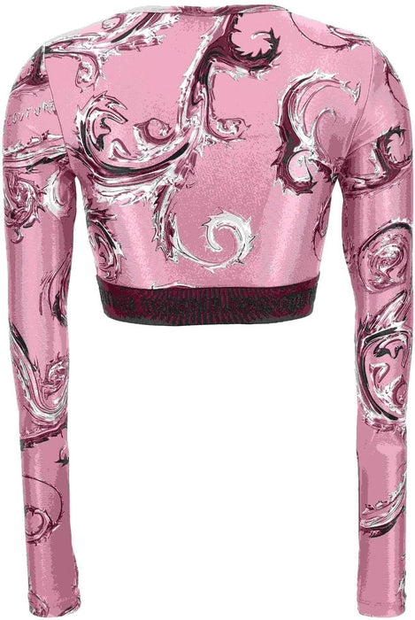 Versace Jeans Couture Rose/Pink Long Sleeve Baroque Print Crop Top-