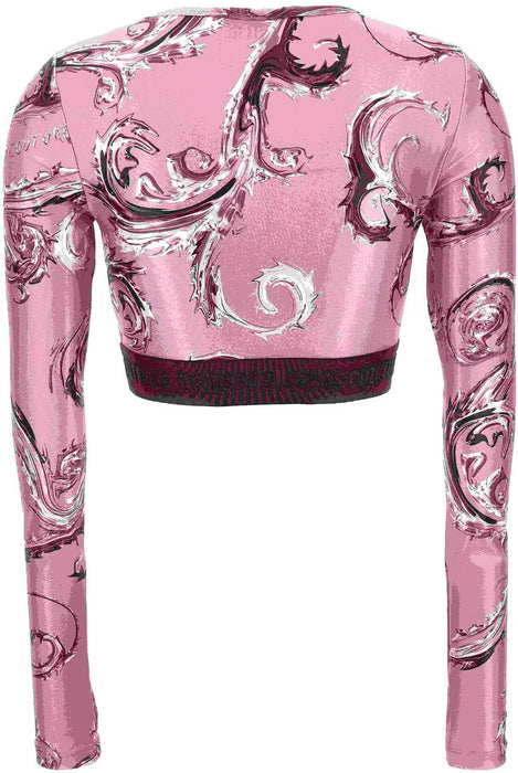 Versace Jeans Couture Rose/Pink Long Sleeve Baroque Print Crop Top-