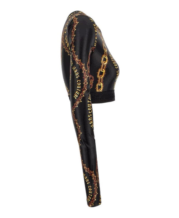 Versace Jeans Couture Black/Gold Long Sleeve Chain Print Crop Top-