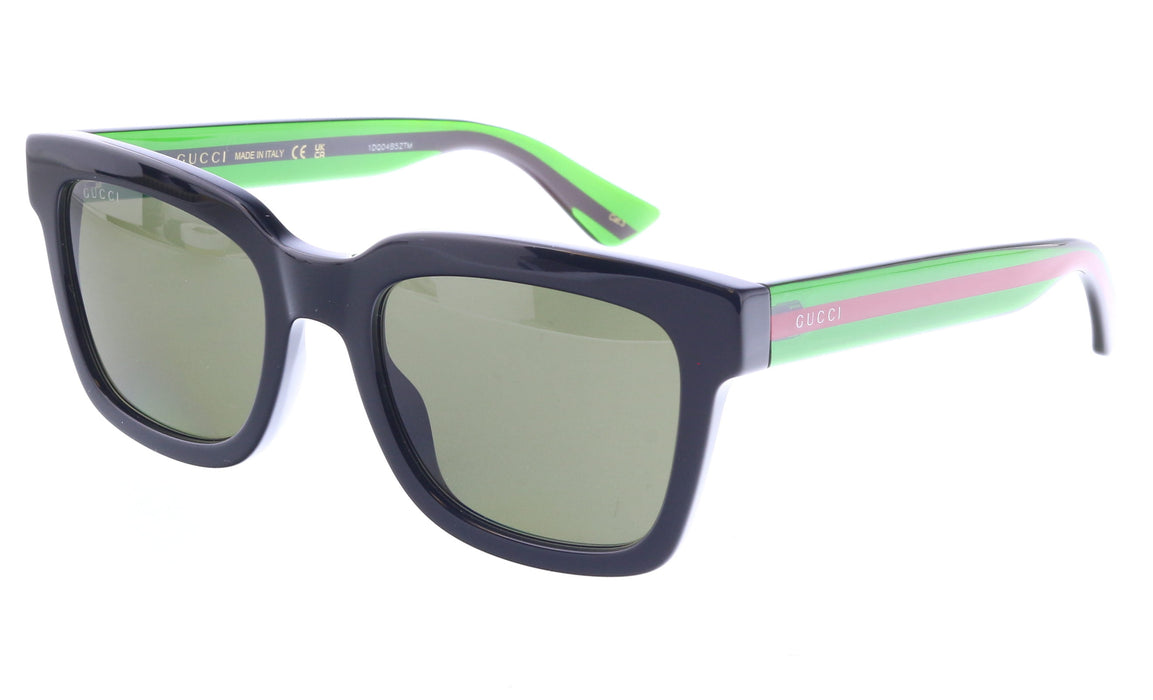 Gucci GG0001SN-002  Retro Black Square Sunglasses with Green & Red Temples