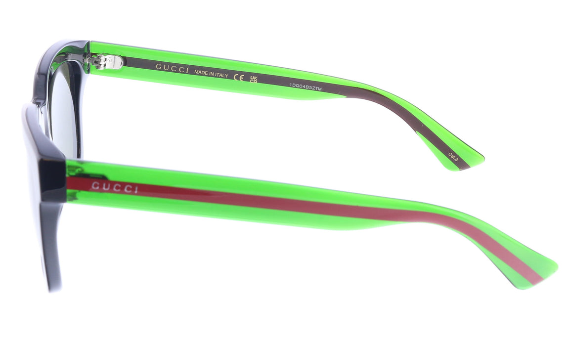 Gucci GG0001SN-002  Retro Black Square Sunglasses with Green & Red Temples