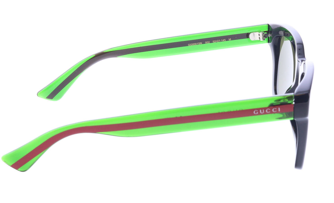 Gucci GG0001SN-002  Retro Black Square Sunglasses with Green & Red Temples