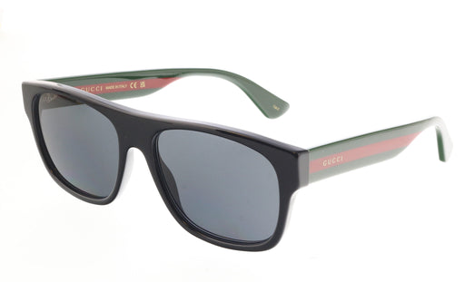 Gucci GG0341S-001 Sporty Black Square Sunglasses with Green-Red Stripe Casual