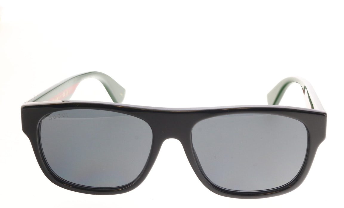 Gucci GG0341S-001 Sporty Black Square Sunglasses with Green-Red Stripe Casual