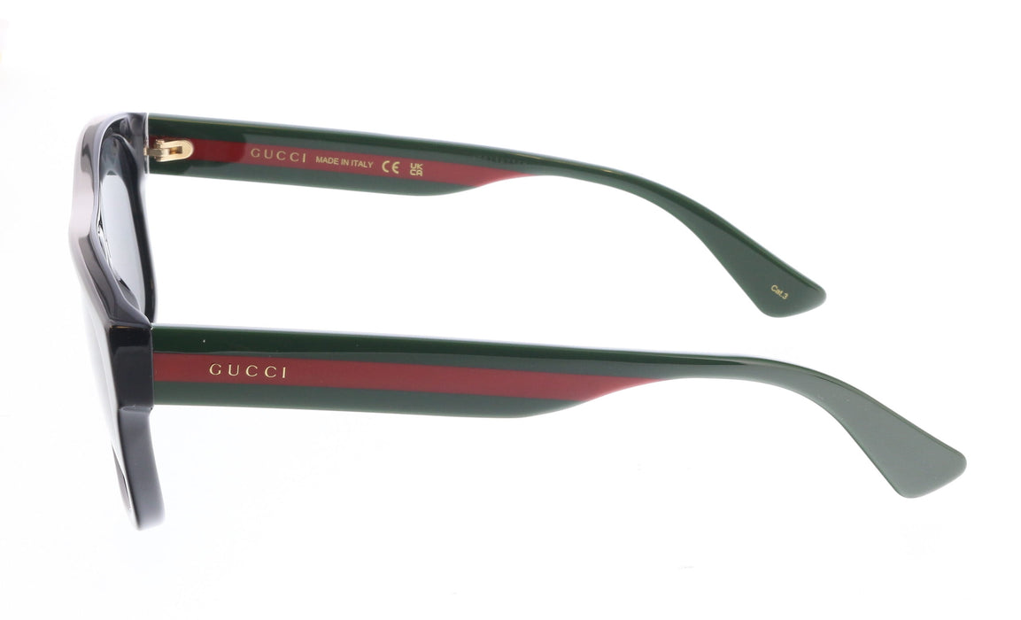 Gucci GG0341S-001 Sporty Black Square Sunglasses with Green-Red Stripe Casual