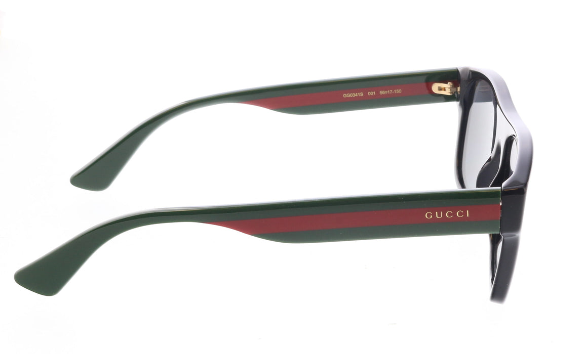 Gucci GG0341S-001 Sporty Black Square Sunglasses with Green-Red Stripe Casual