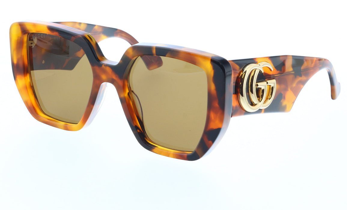 Gucci GG0956S-007 Bold Square Havana Sunglasses with Oversized Brown Lenses