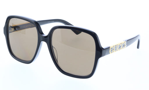 Gucci GG1189S-001 Oversized Black Square Sunglasses with Gold Cutout Temples and