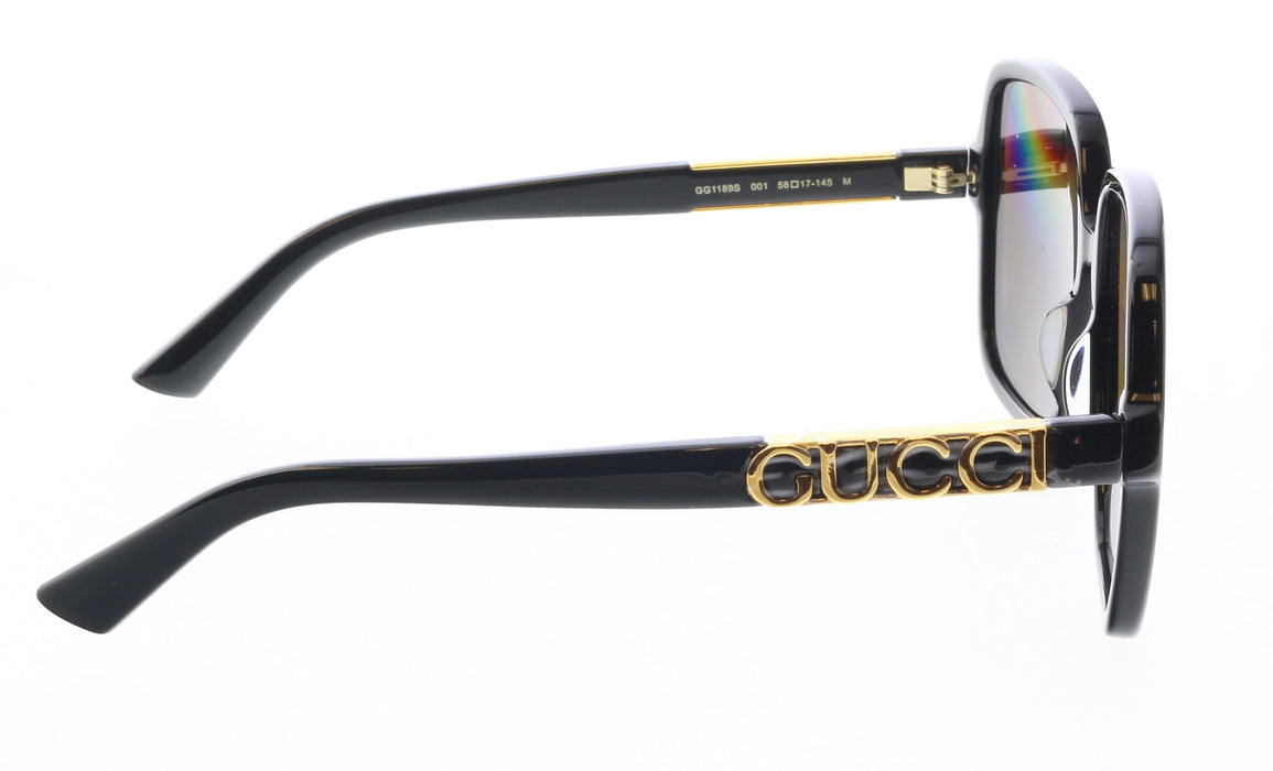 Gucci GG1189S-001 Oversized Black Square Sunglasses with Gold Cutout Temples and
