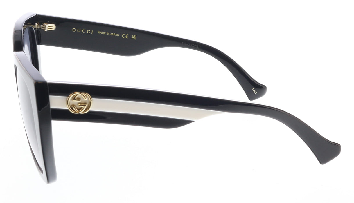 Gucci GG1300S-004 Bold Oversized Black Cat-Eye Sunglasses with Gold Emblem and W