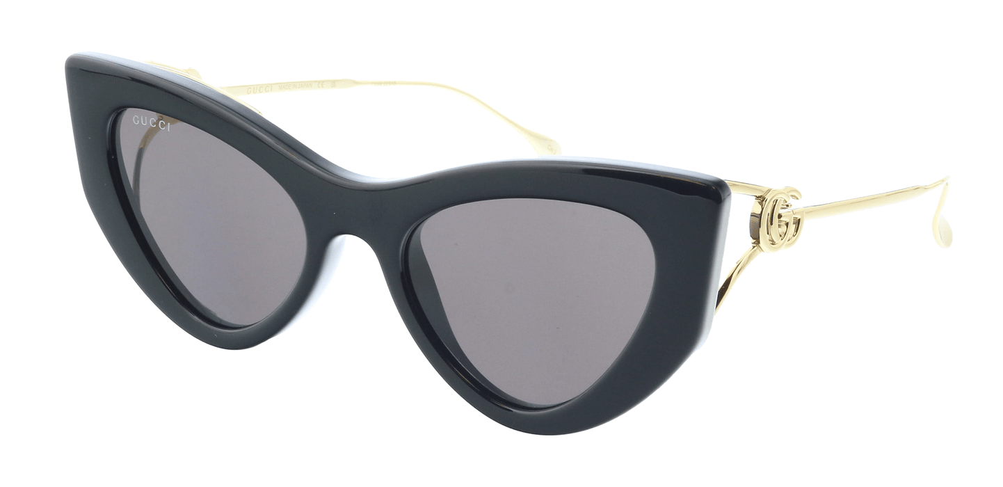 Gucci GG1565S-001  Black & Gold Cat-Eye Sunglasses with Grey Lenses