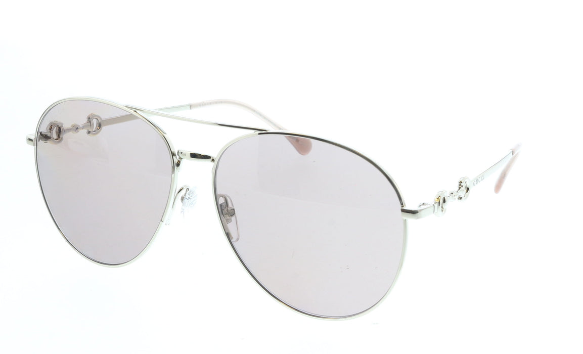 Gucci GG1698S-005  Silver Aviator Sunglasses with Light Brown Lenses
