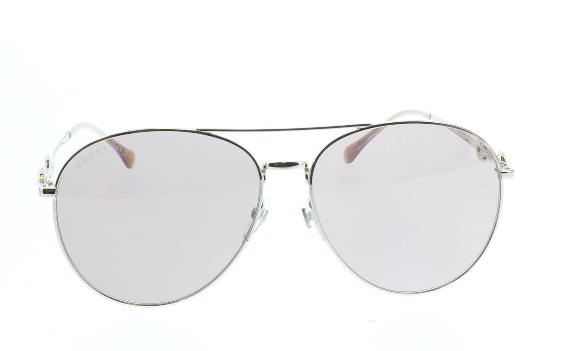 Gucci GG1698S-005  Silver Aviator Sunglasses with Light Brown Lenses