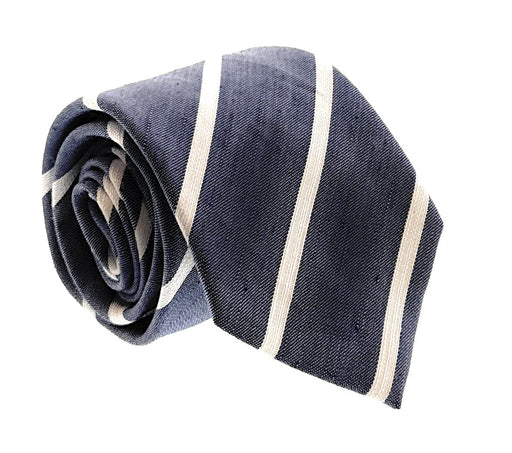 Emporio Armani Light Blue White stripe pattern 70% Linen, 30% Silk Mens Tie