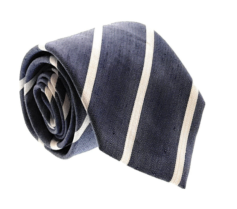 Emporio Armani Light Blue White stripe pattern 70% Linen, 30% Silk Mens Tie