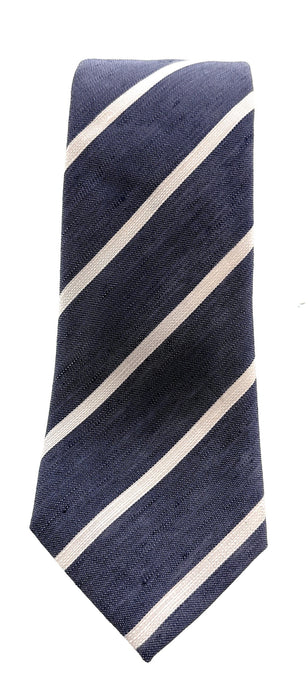 Emporio Armani Light Blue White stripe pattern 70% Linen, 30% Silk Mens Tie