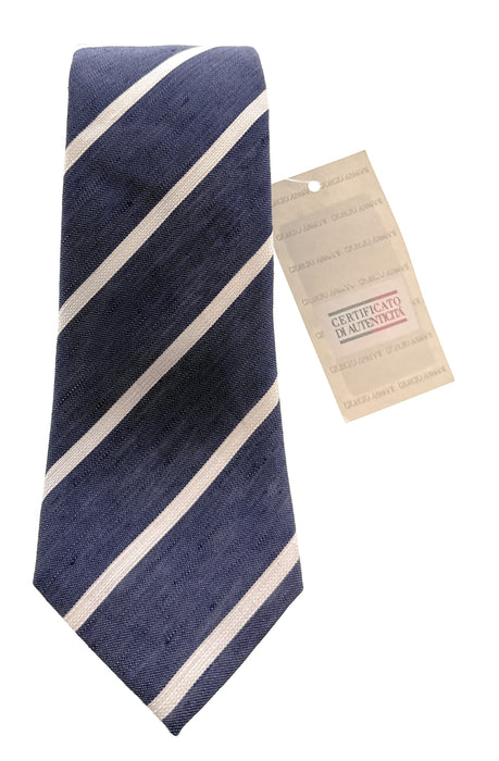 Emporio Armani Light Blue White stripe pattern 70% Linen, 30% Silk Mens Tie