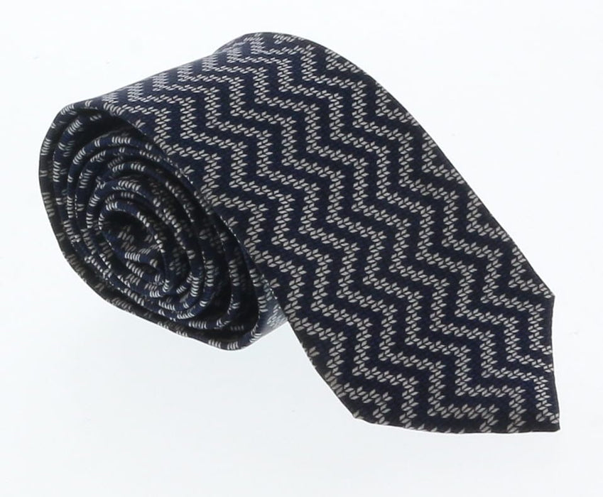 Emporio Armani Navy blue Silver herringbone 100% Silk Mens Tie