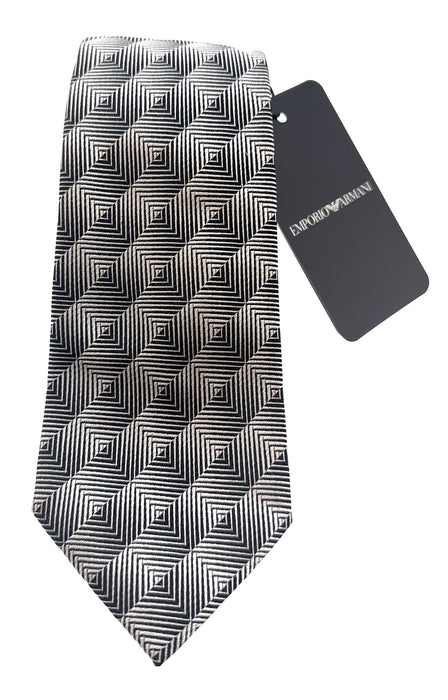 Emporio Armani Silver & Black Diamondweave pattern 100% Silk Mens Tie
